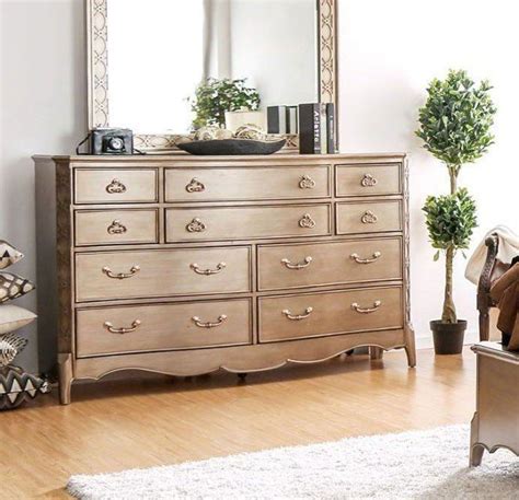 Furniture of America Celine 10 Drawer Dresser in Brushed Gold 